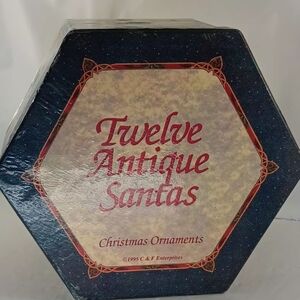 Twelve Antique Santas Christmas Ornaments 1995 Decoupage C&F Enterprises